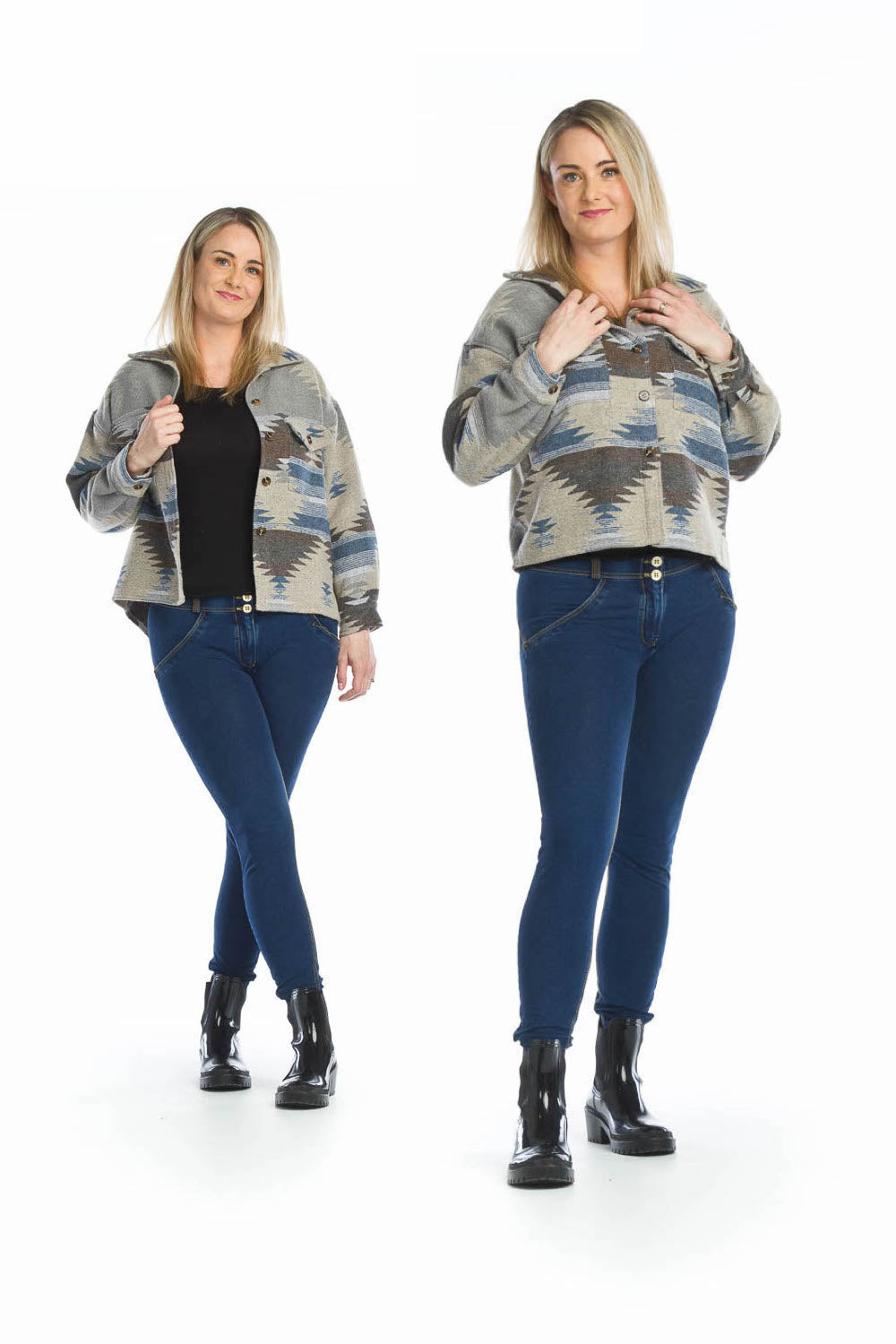 Blue Global Short Shacket with Pockets