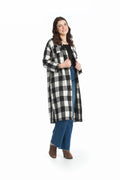 BLKWH Long Check Lapel Coat with Pockets