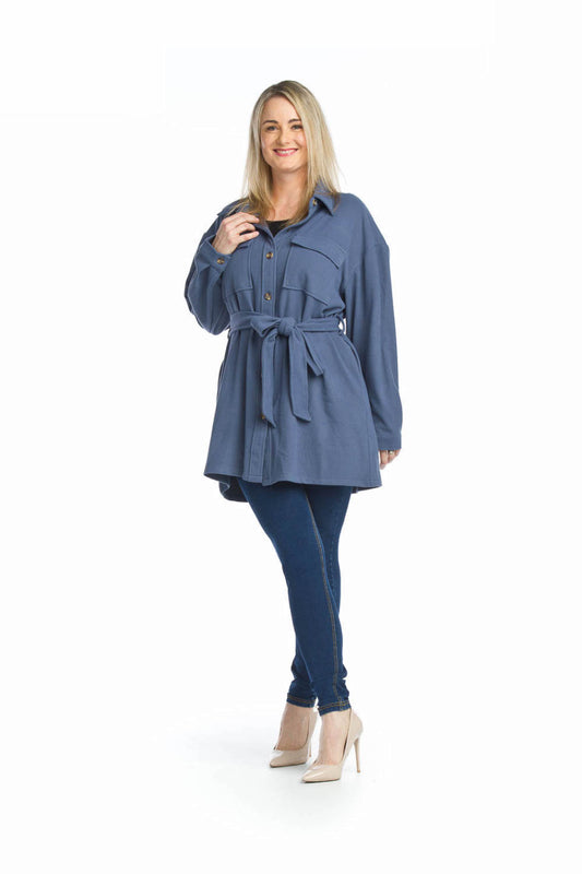 DENIM Soft Curduroy Shirt Jacket with Waist Tie
