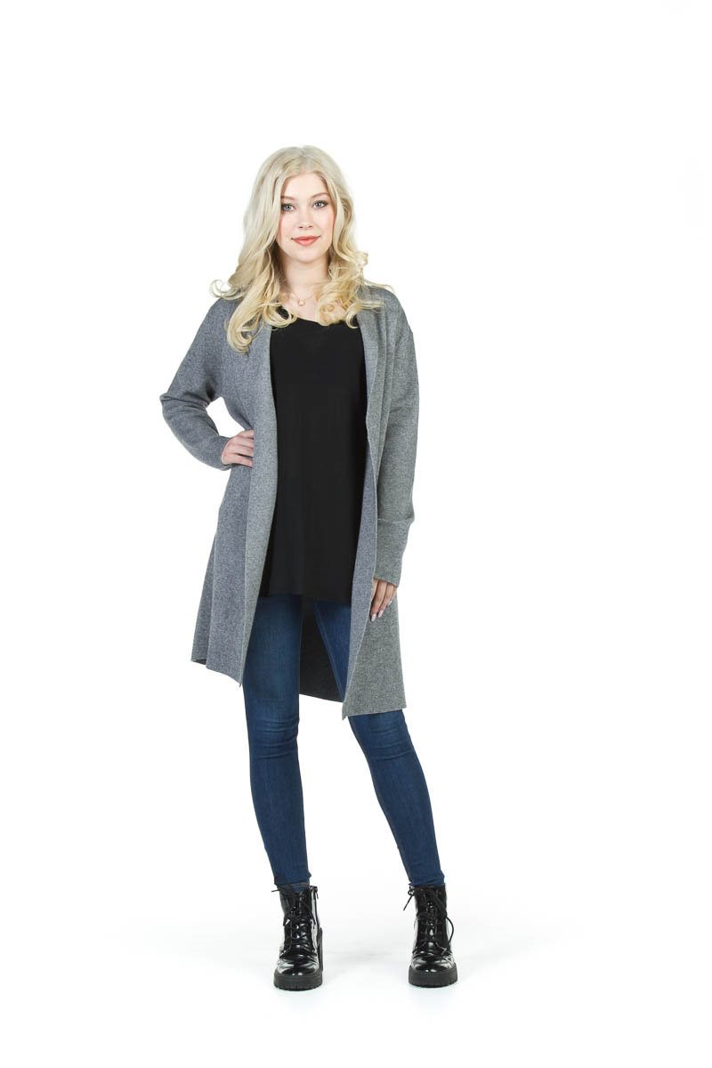 grey Knit Open Sweater Jacket