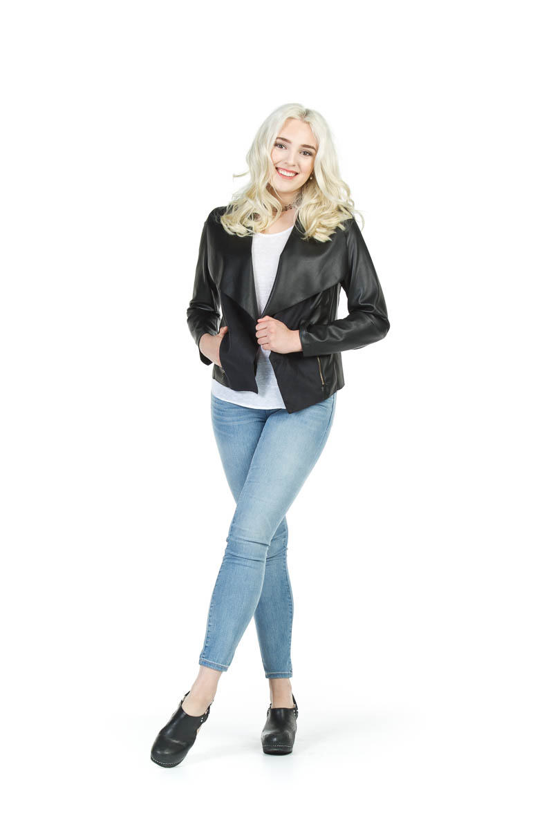 Black Faux Leather Drape  Jacket