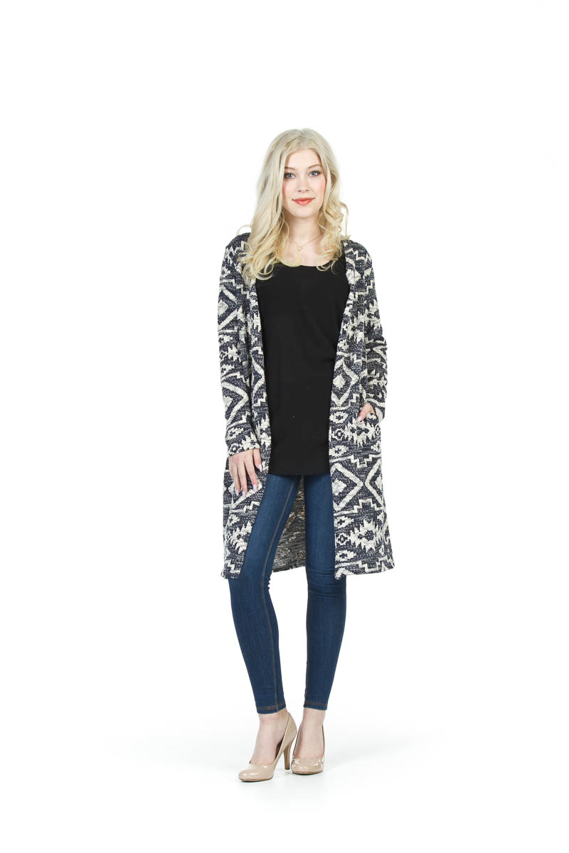 navy/ white Tapestry Design Knit Jacket