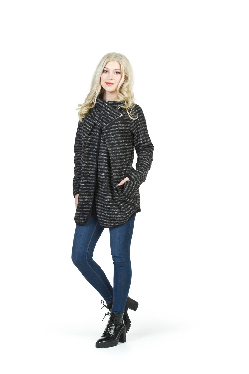 Black Stripe Textured Zip Detail Jacket