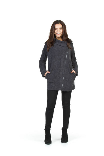 CHARC Zip Close Foldover Collar Sweater Jacket