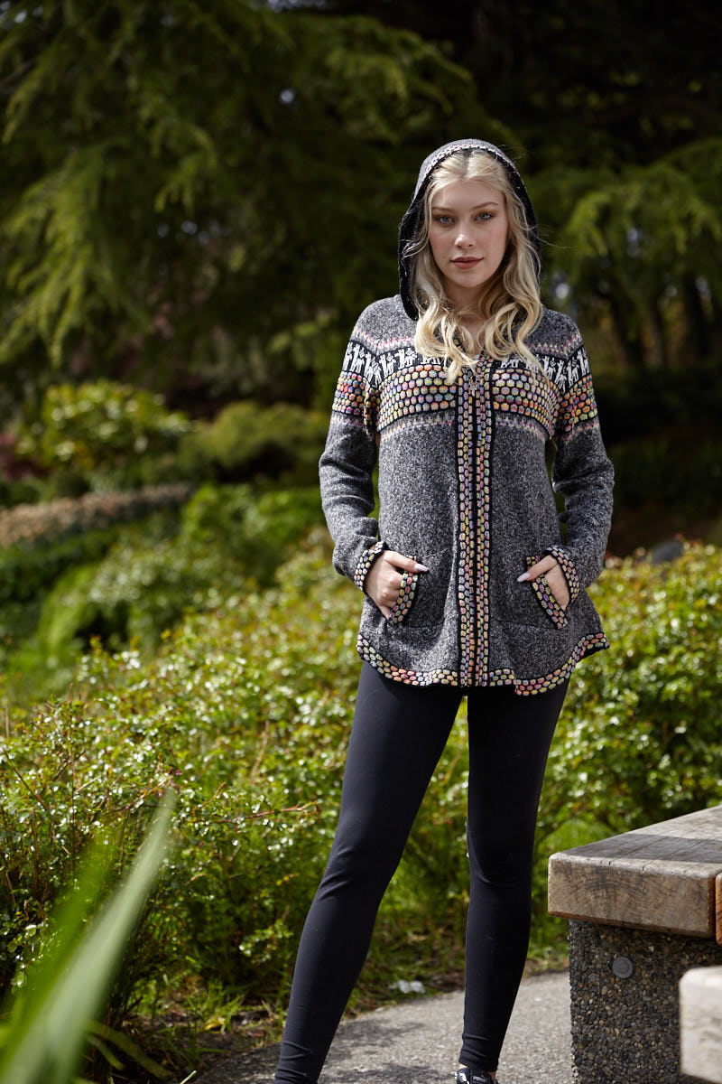 Black Soft Fairisle Zip-Up Jacket with Colorful Trim