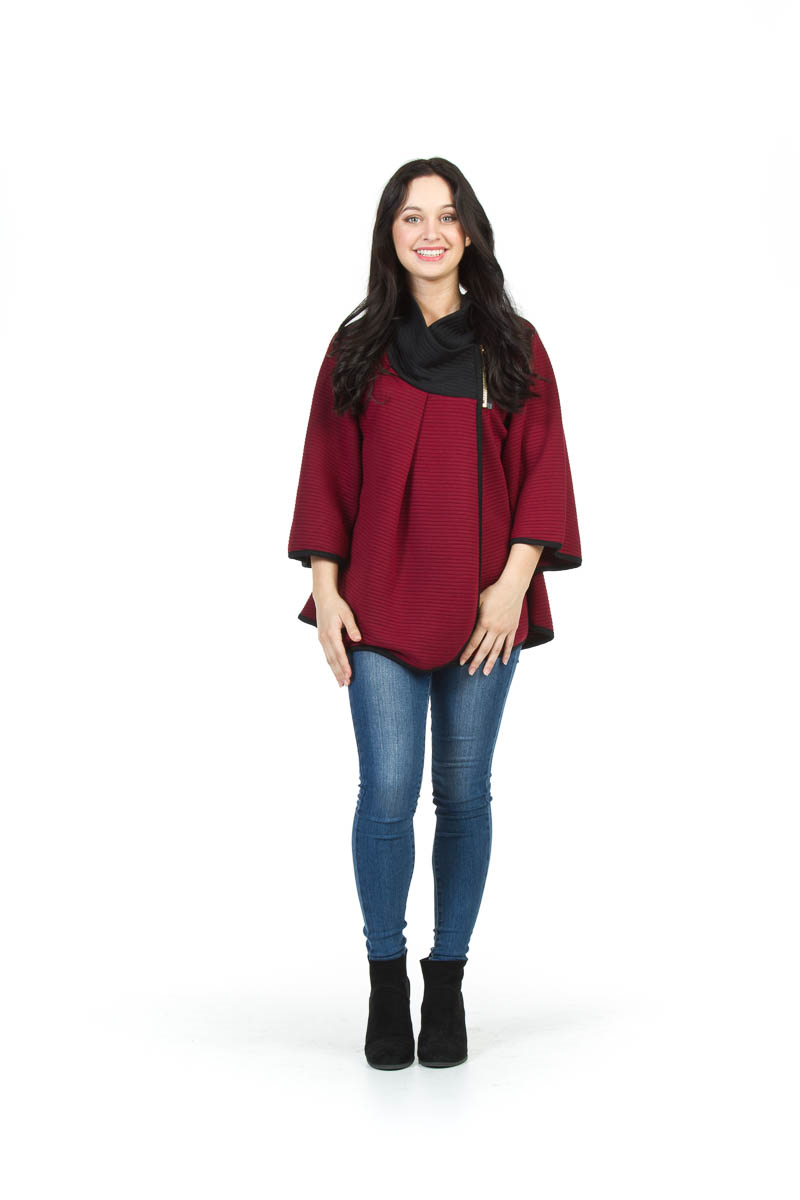 mustard Ribbed Zip Neck Poncho Jacket