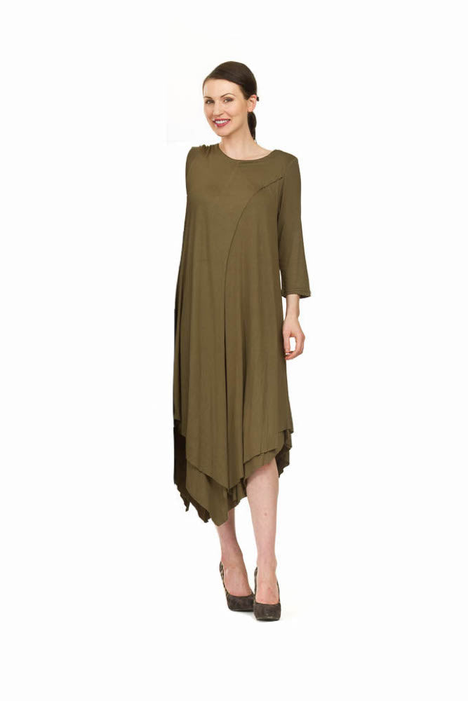 BLACK 3/4 Sleeve Layered Jersey Maxi Dress