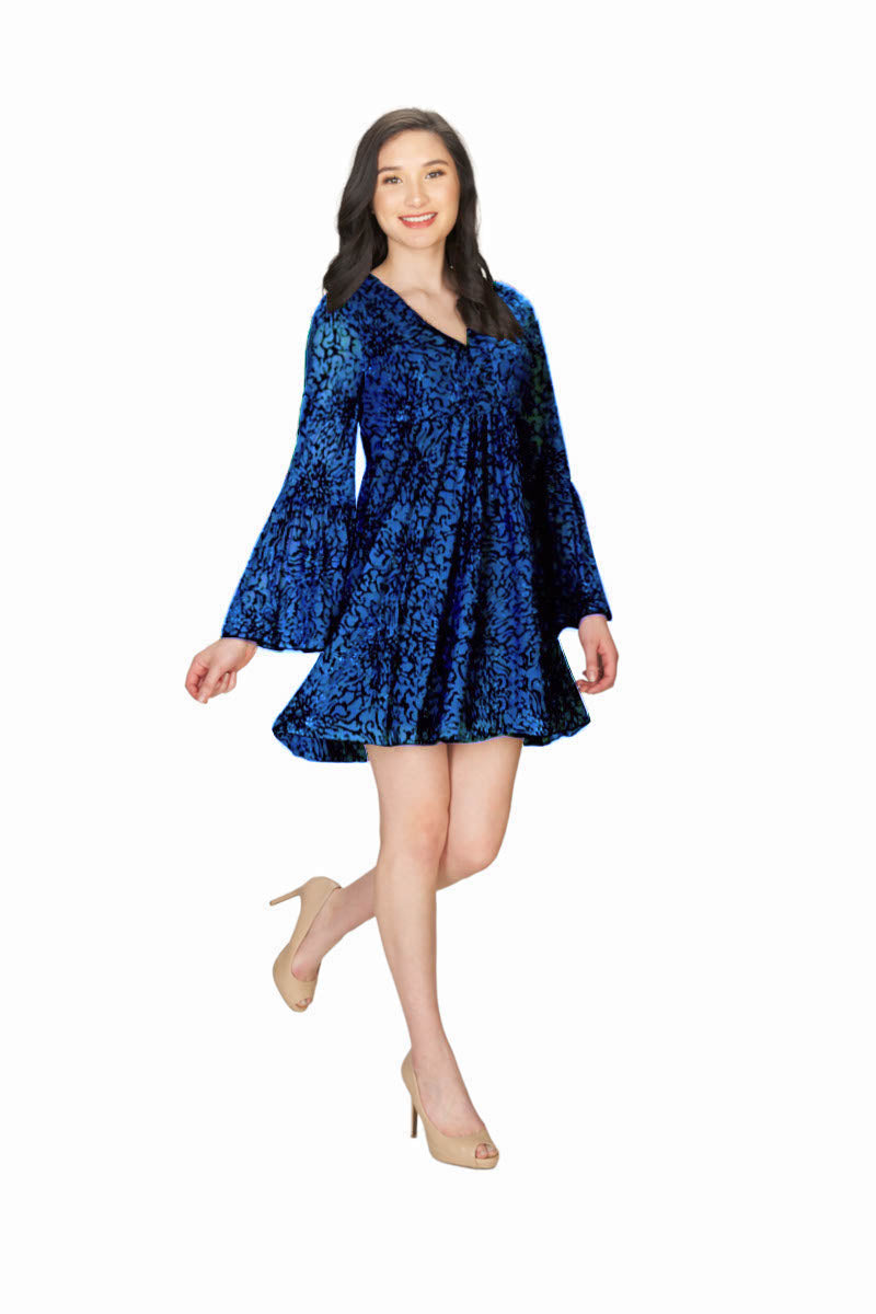 PINK Velvet Burnout w Bell Sleeves Dress