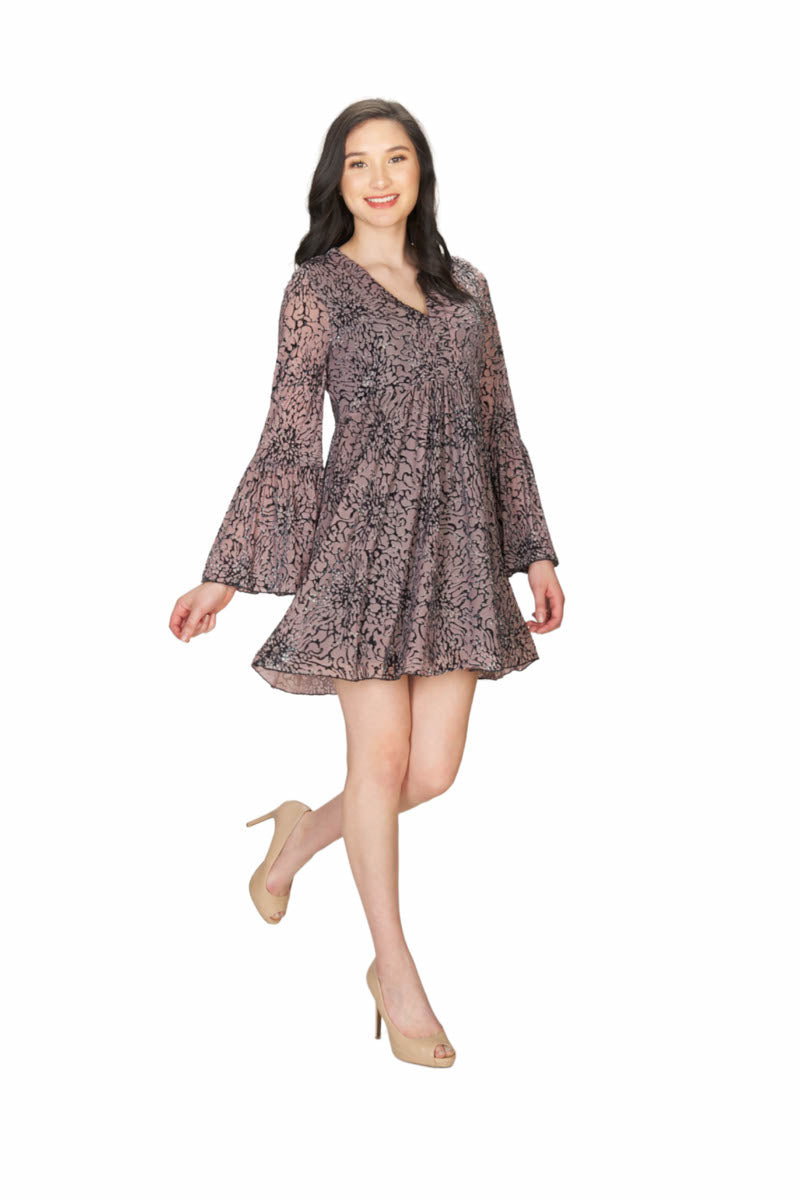 NAVY Velvet Burnout w Bell Sleeves Dress