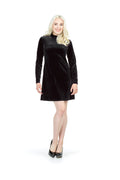 BLACK Mock Neck Velvet Long Sleeve Dress