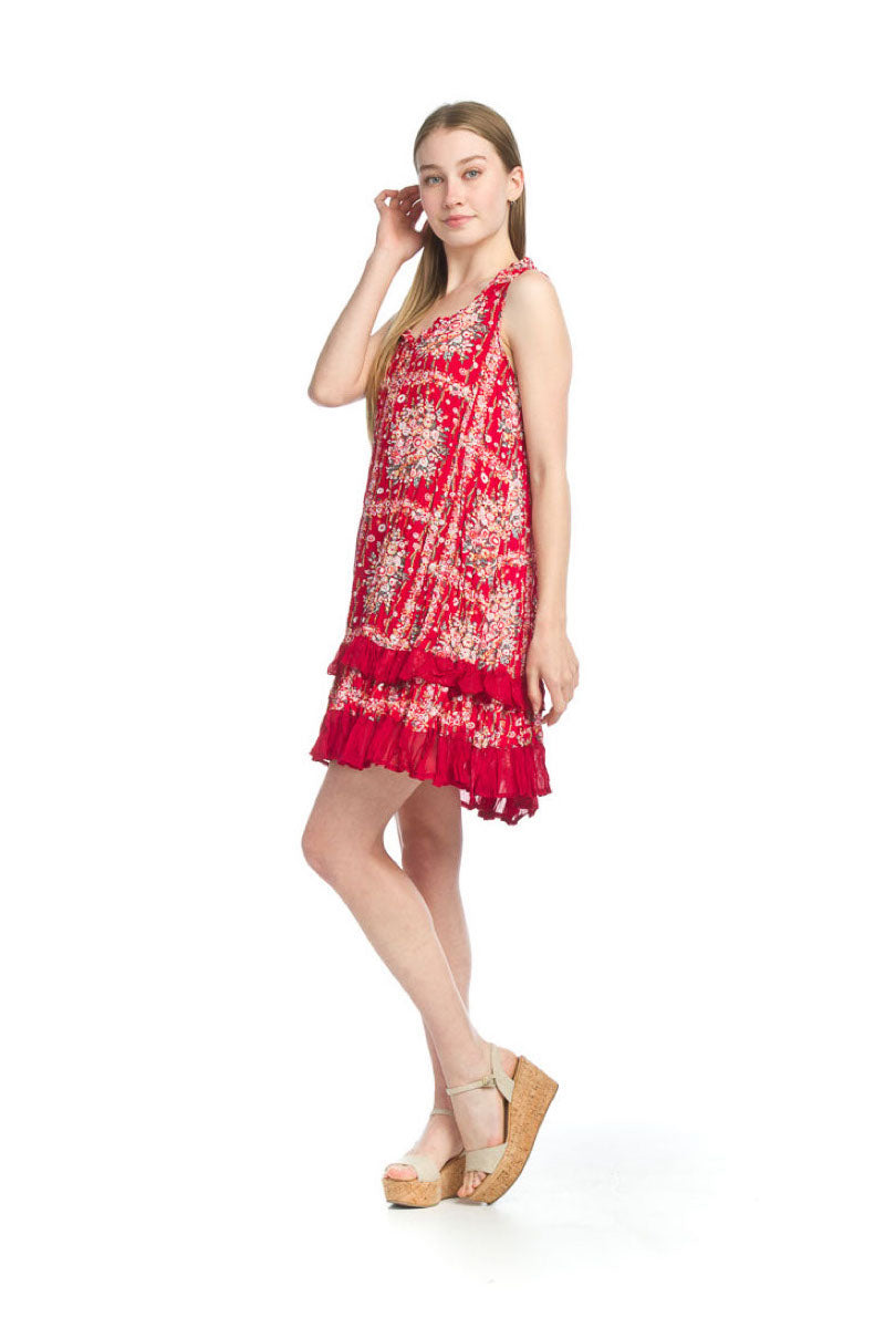 RED Floral Scarf Print Ruffle Dress