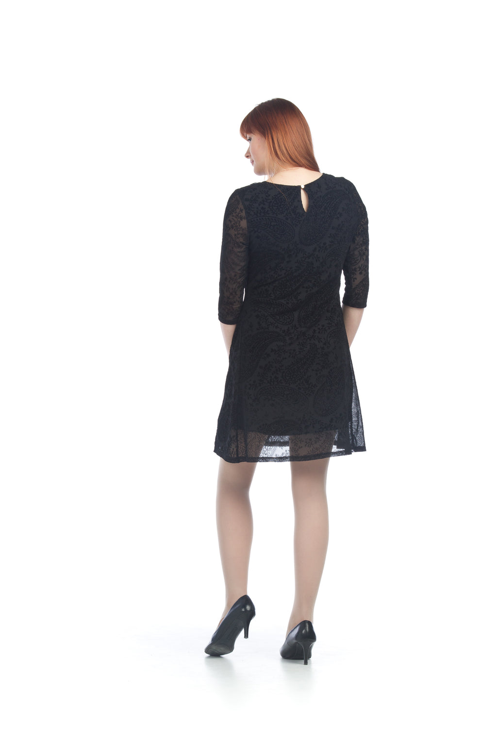 Black Velvet Burnout Dress with Keyhole