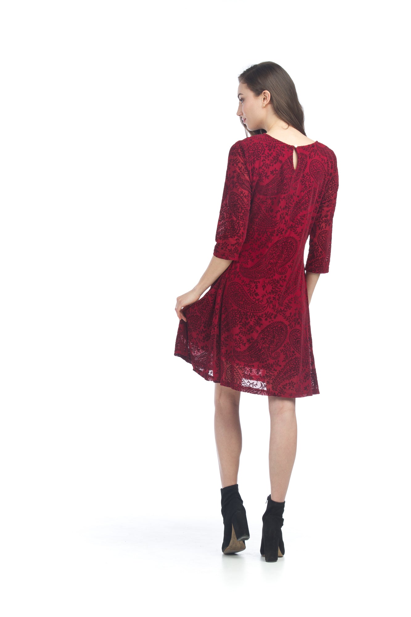 Burgundy Velvet Burnout Dress with Keyhole