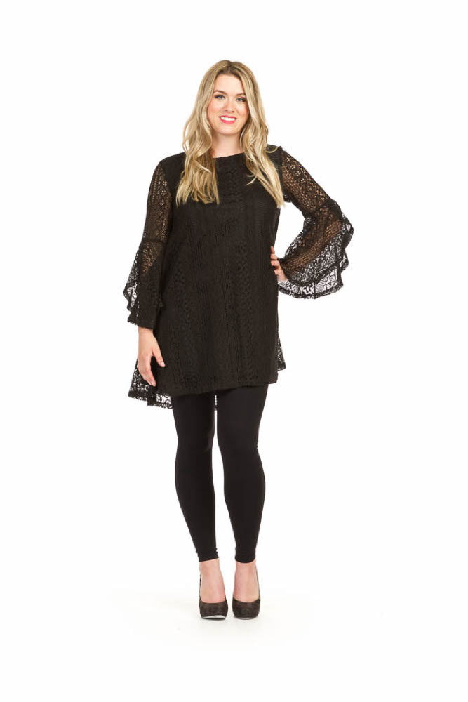 Black Bell Sleeve Lace Swing Dress