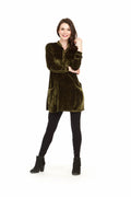 GREEN Velvet Henley Long Sleeve Dress with Pockets