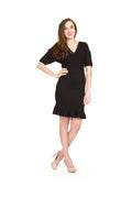 BLACK Crossover Dolman Sleeve Ruffle Hem Sweater