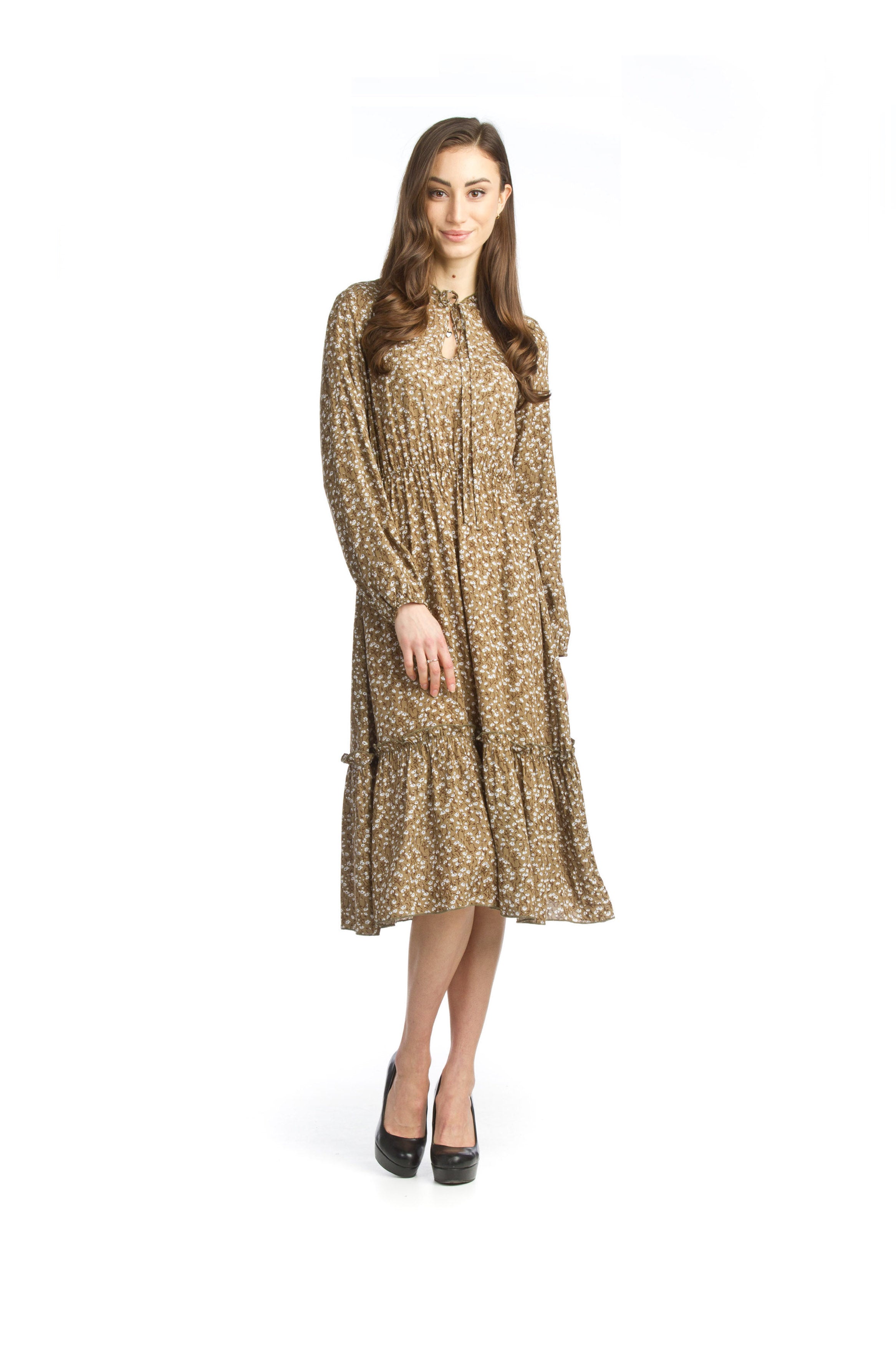 BROWN Ditsy floral Midi Dress