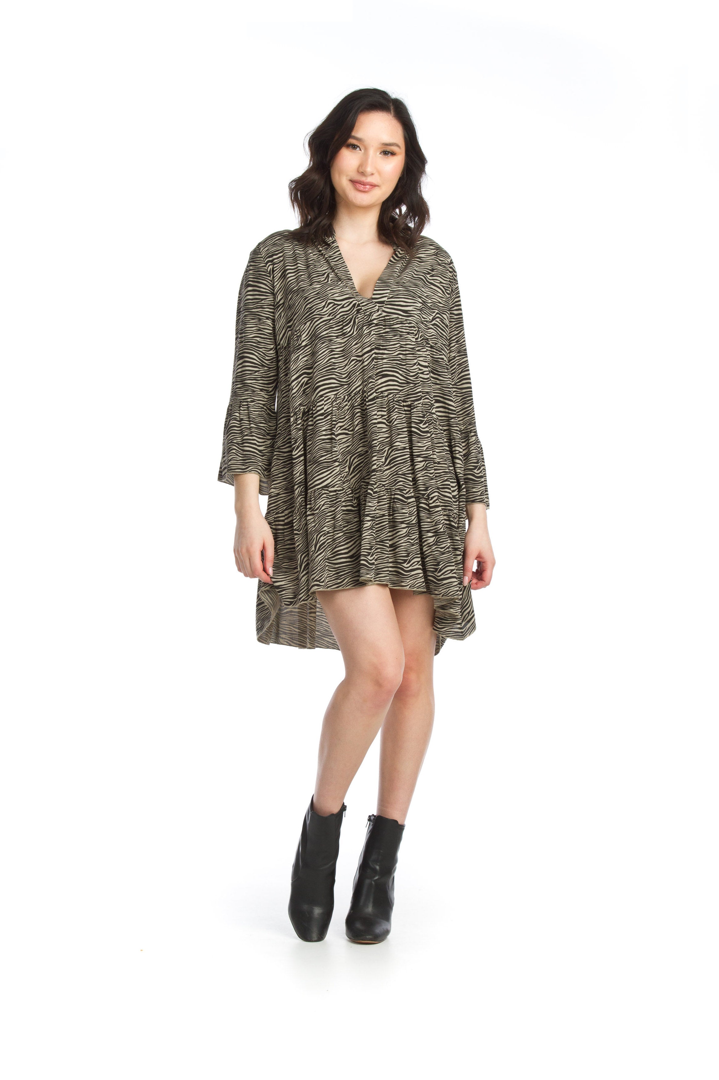 BEIGE Tiger Striped Tiered Dress