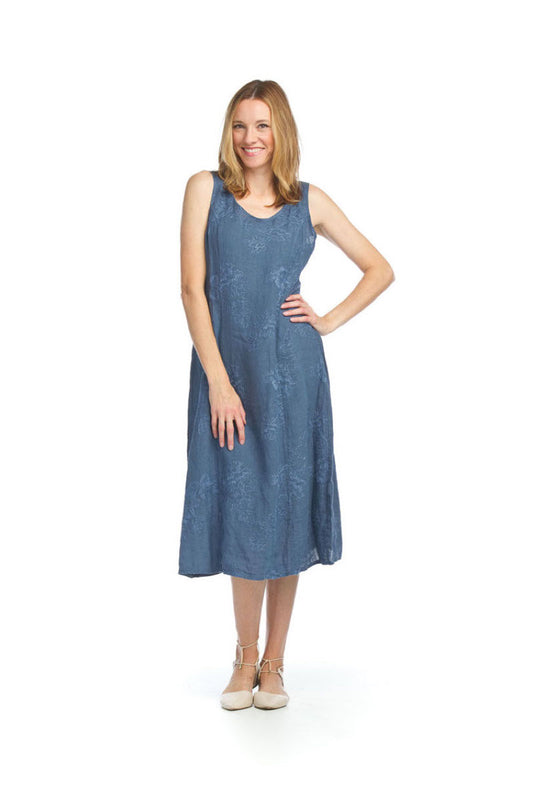 DENIM Embroidered Paneledl Linen Dress