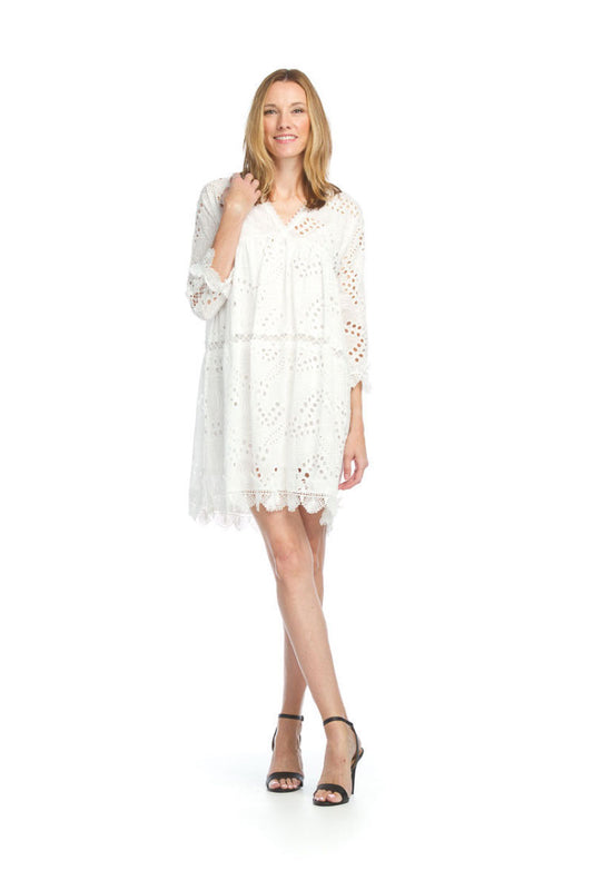 WHITE Cotton Eyelet Island Dress with Slip