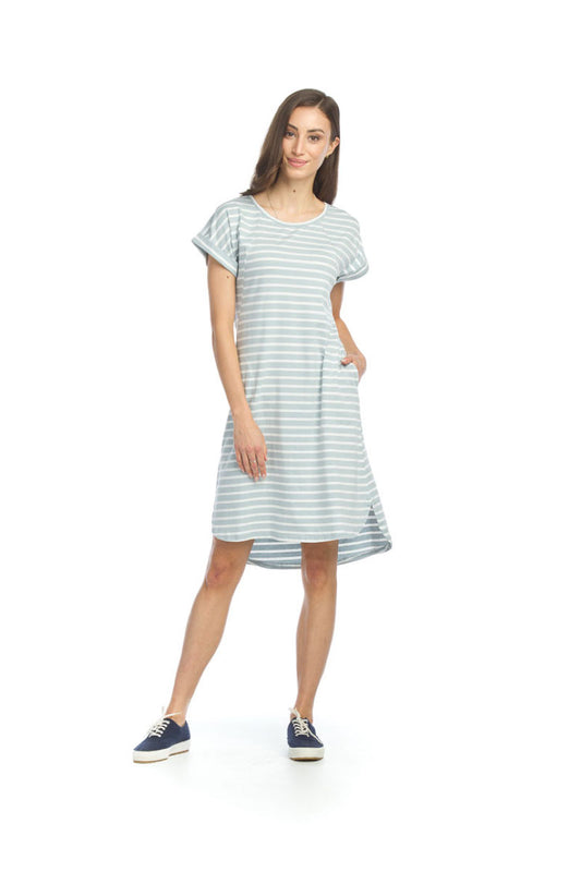 BLUE Striped Cotton Blend Stretch TShirt Dress