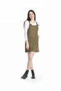 khaki Ribbed Pinafore Dress with Pockets