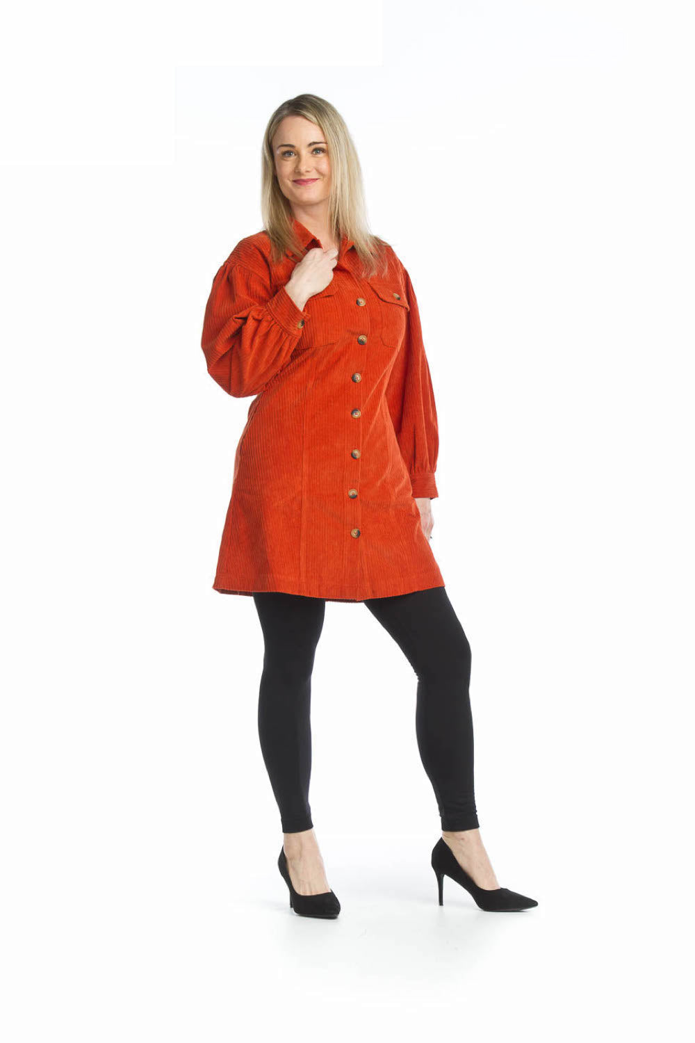 RUST Panelled Corduroy Dress