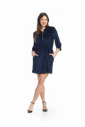 Navy Ribbed Stretch Zip Pull Dress