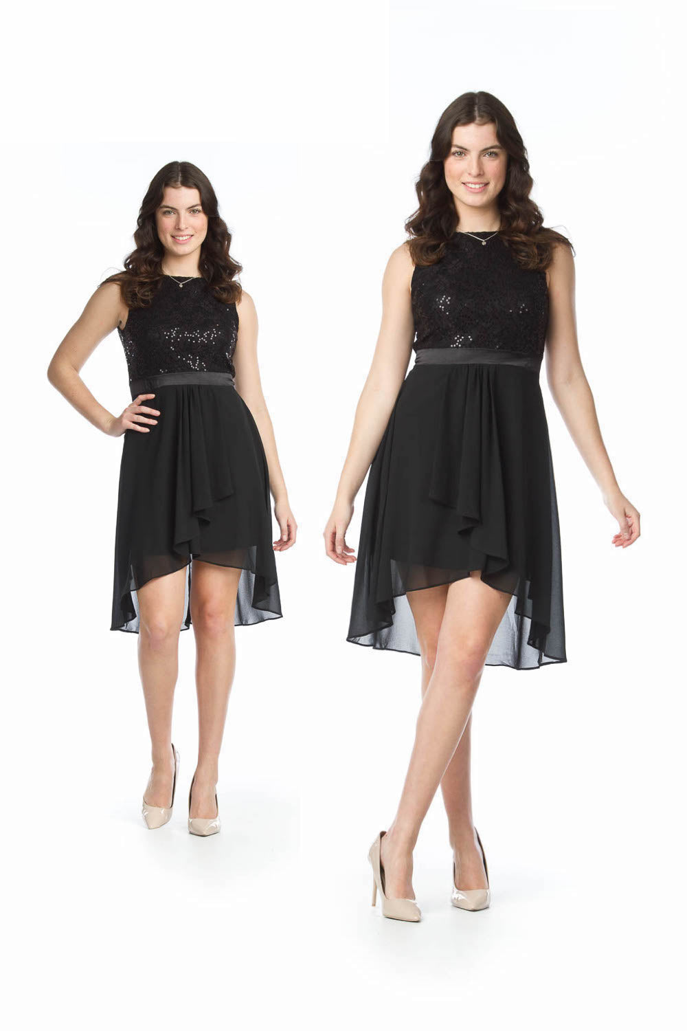 BLACK SewinLace Dress with Drape Georgette Hem