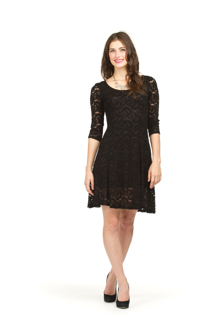 Black 3/4 sleeve pasley lace dress