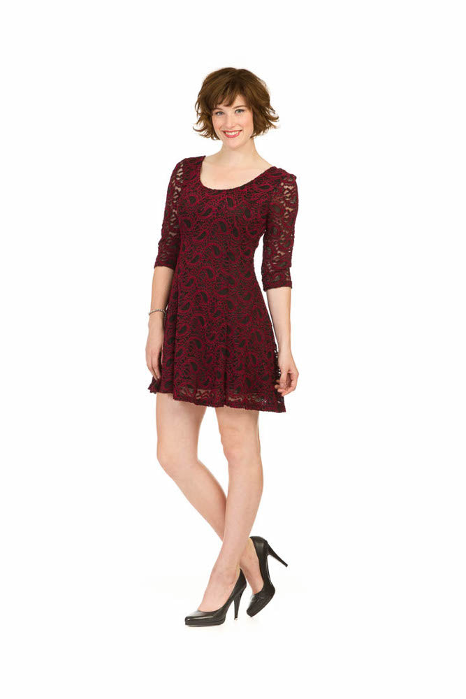 Blue 3/4 sleeve pasley lace dress