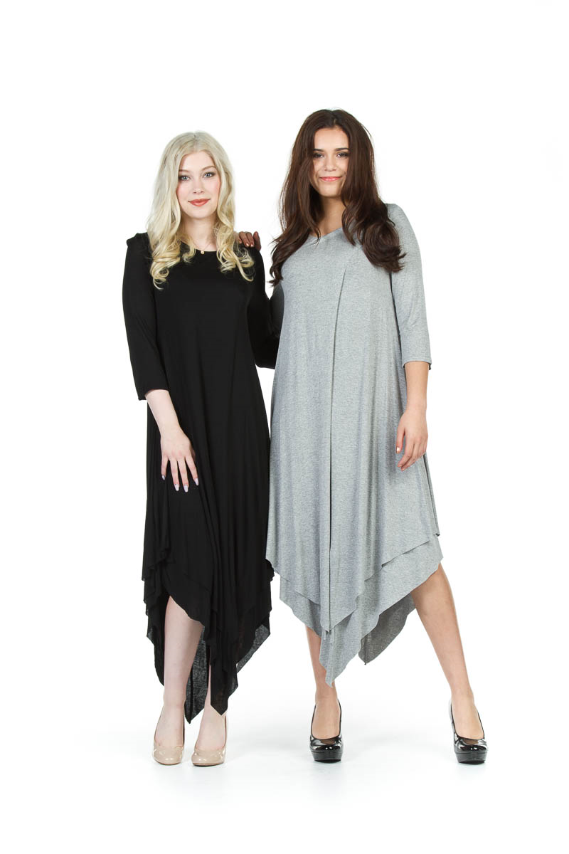 BLACK 3/4 Sleeve Layered Jersey Maxi Dress