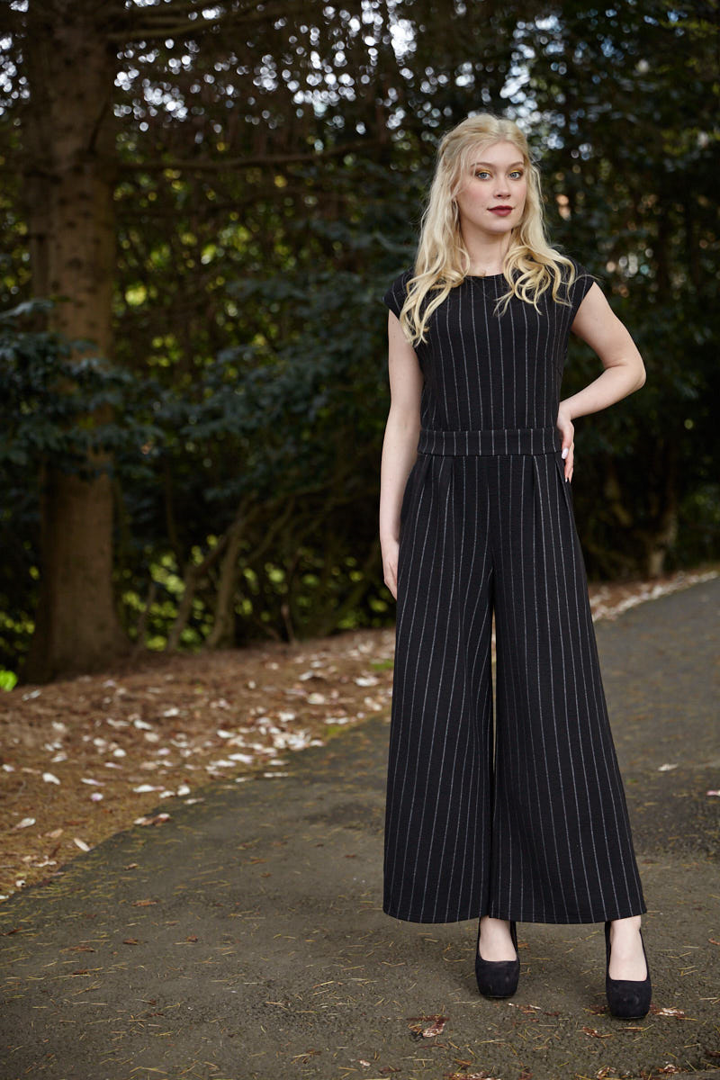 Black Menswear Stripe Jumpsuit