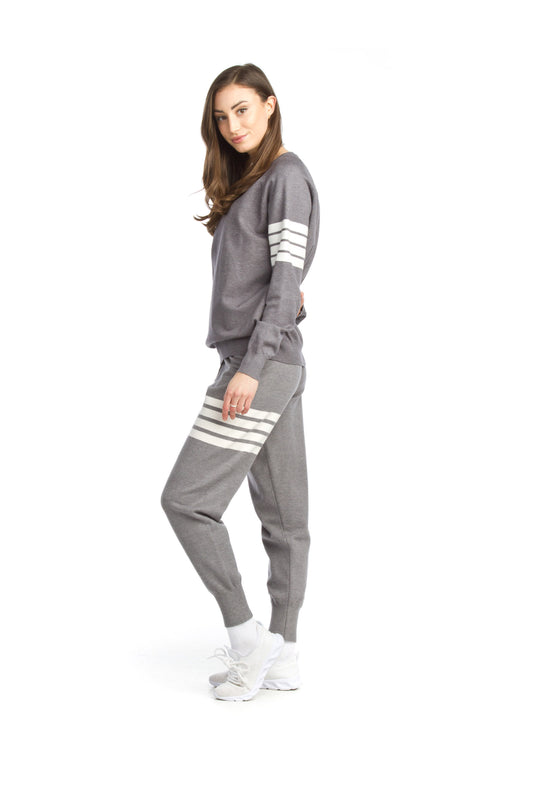 GREY Comfy Knit Loungwear Set with Stripe Detail