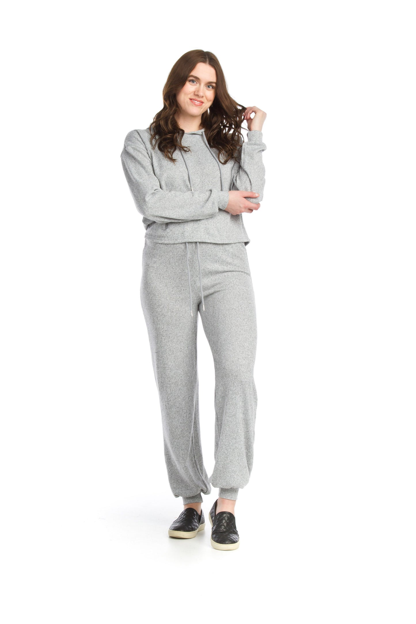 GREY Heathered Cropped Hoodie & Pant set