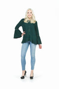 Emerald Lace Inset Boho Top w Bell Sleeves