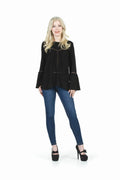 Black Lace Inset Boho Top w Bell Sleeves