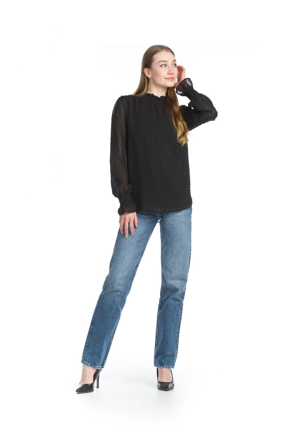 mustard Tufted Mock Neck Blouse