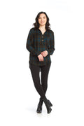 NAVY Plaid Brushed Tab Sleeve Top
