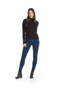 Black Ribbed Stretch Mock Neck Top