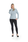Light Blue Ribbed Stretch Mock Neck Top
