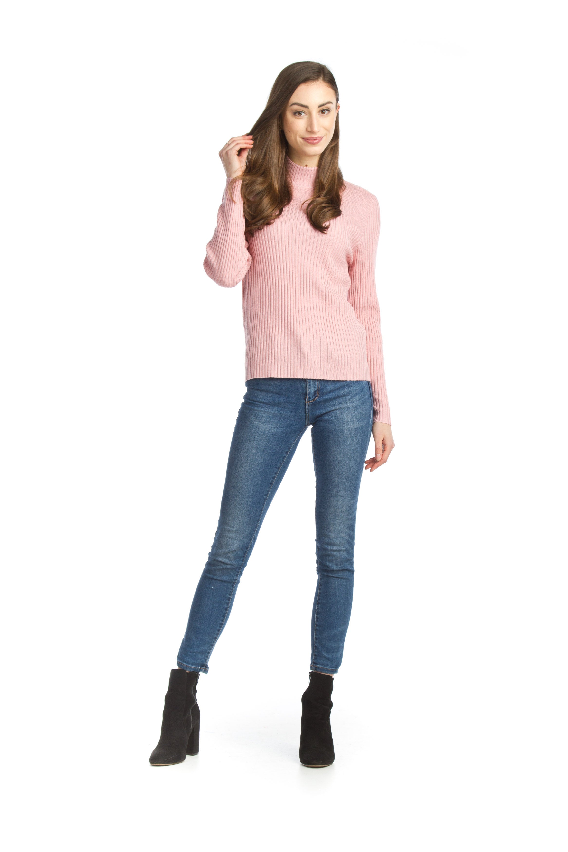 Dark Grey Ribbed Stretch Mock Neck Top