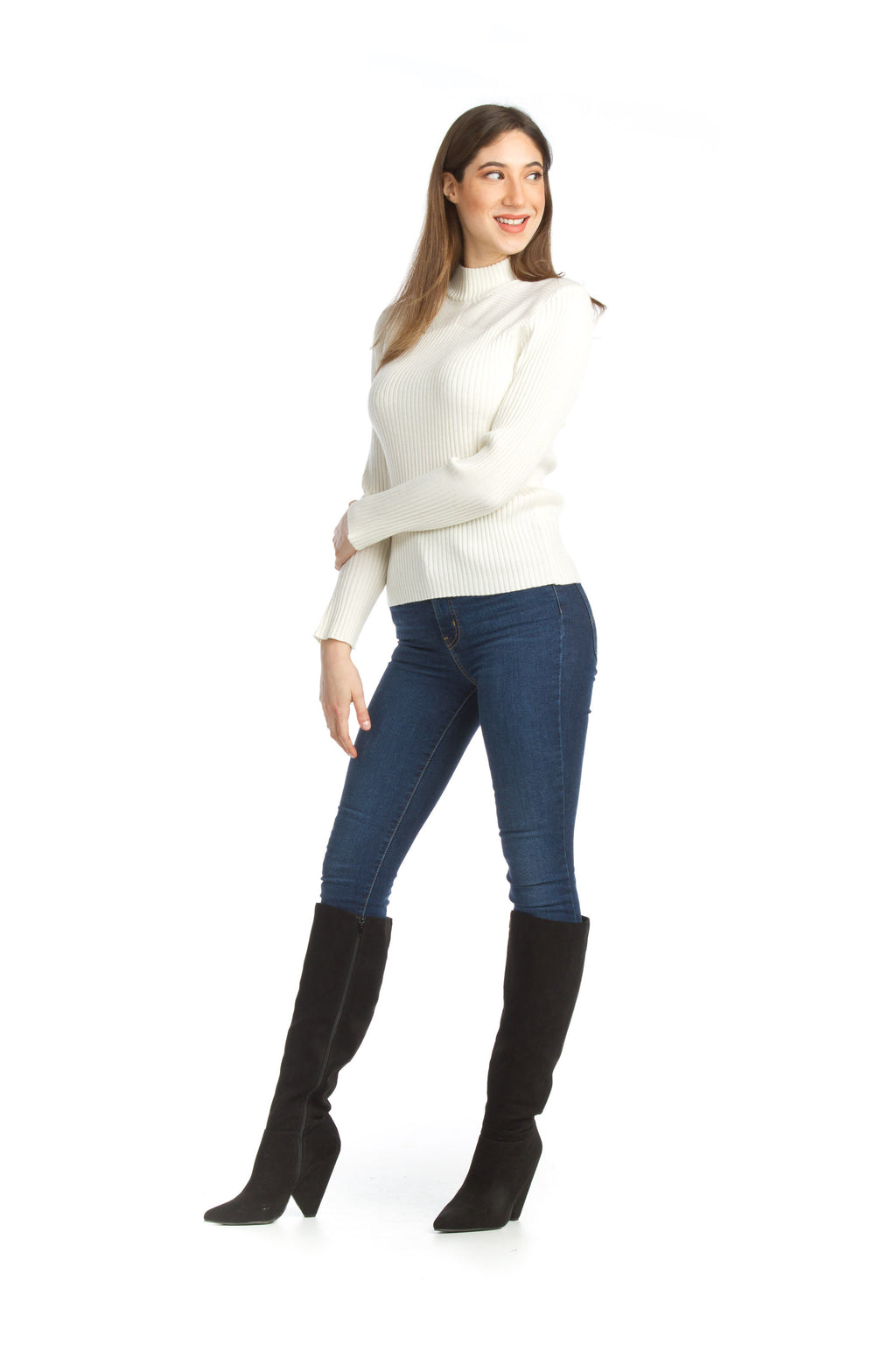Black Ribbed Stretch Mock Neck Top