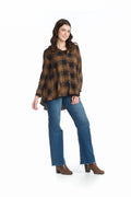 Brown Plaid Flowy Button Front Blouse