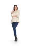 Oatmeal Stretchy Tiered 3/4 Sleeve Blouse