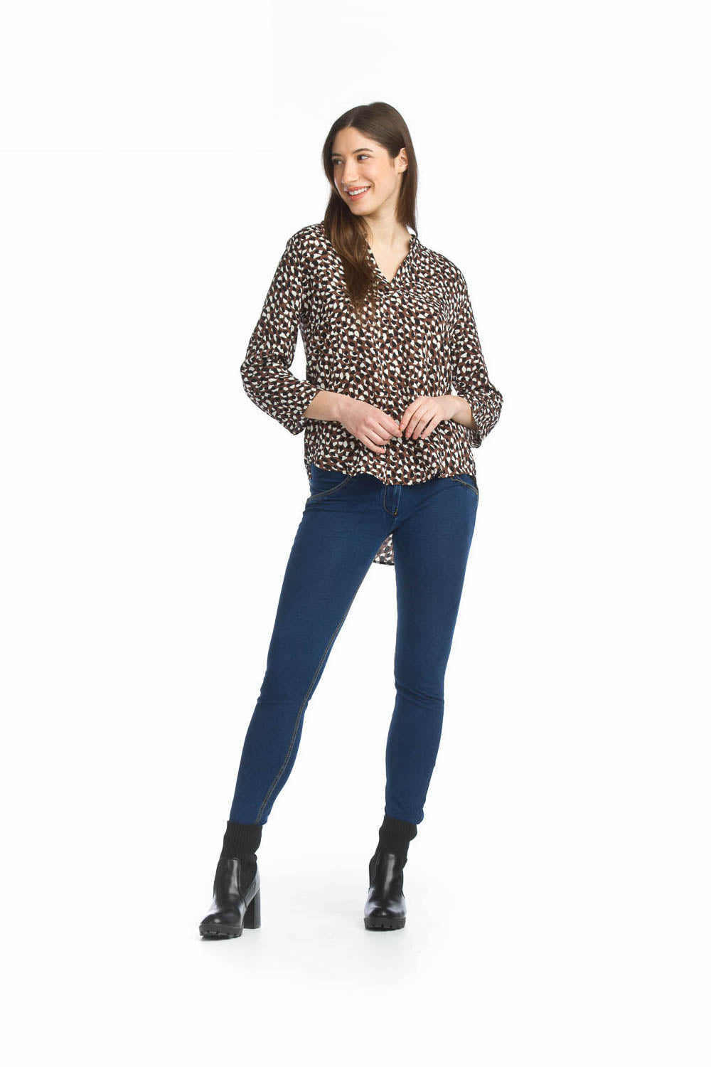 Chocolate Spotted 3/4 Sleeve Blouse