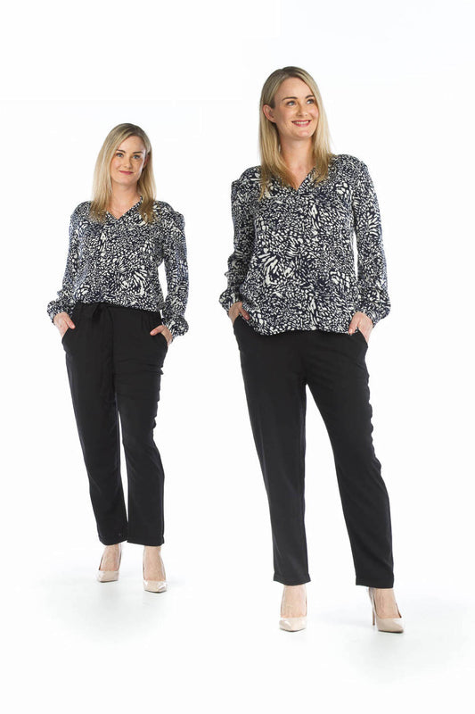 NAVY Animal Print Cuffed Blouse