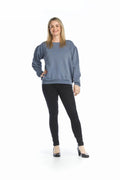 Blue Solid Brushed Cewneck Sweater