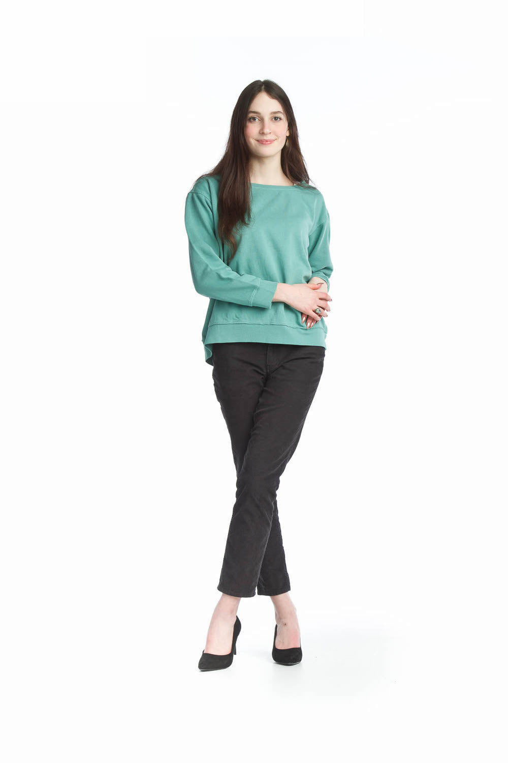 Green Solid Brushed Cewneck Sweater