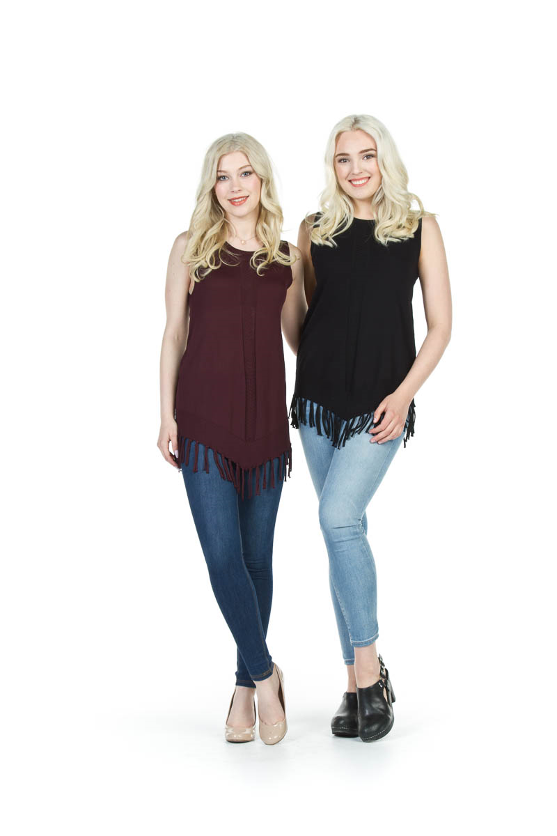 WINE Knit Pointed and Tassle Hem Top